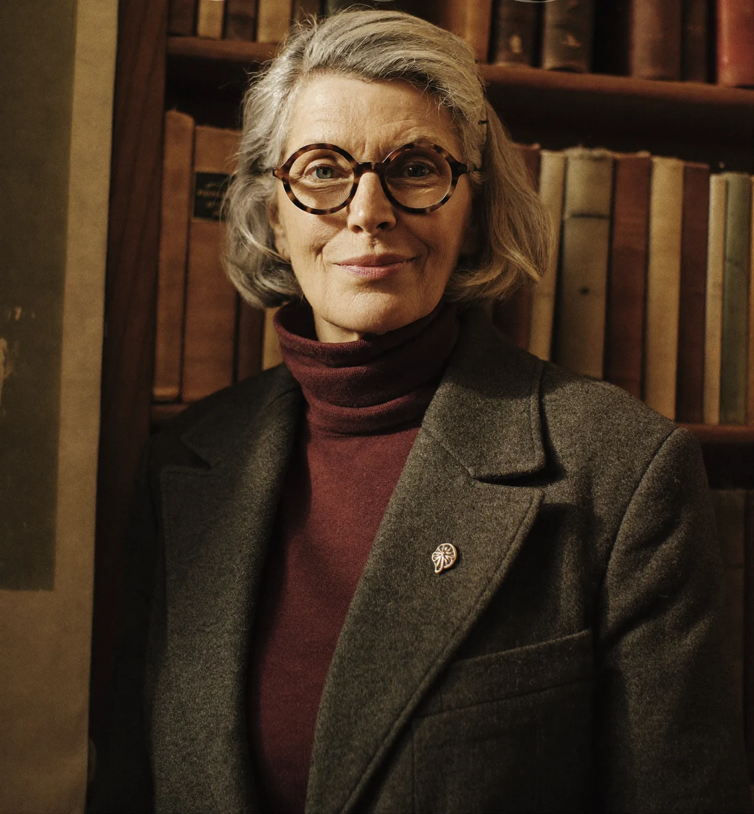 Portrait d'Hortense Vasseur, libraire et historienne médiéviste, devant les rayonnages d'histoire de la Maison Clio